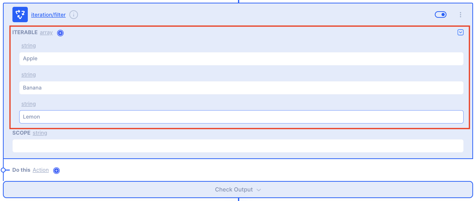 action iteration filter privew